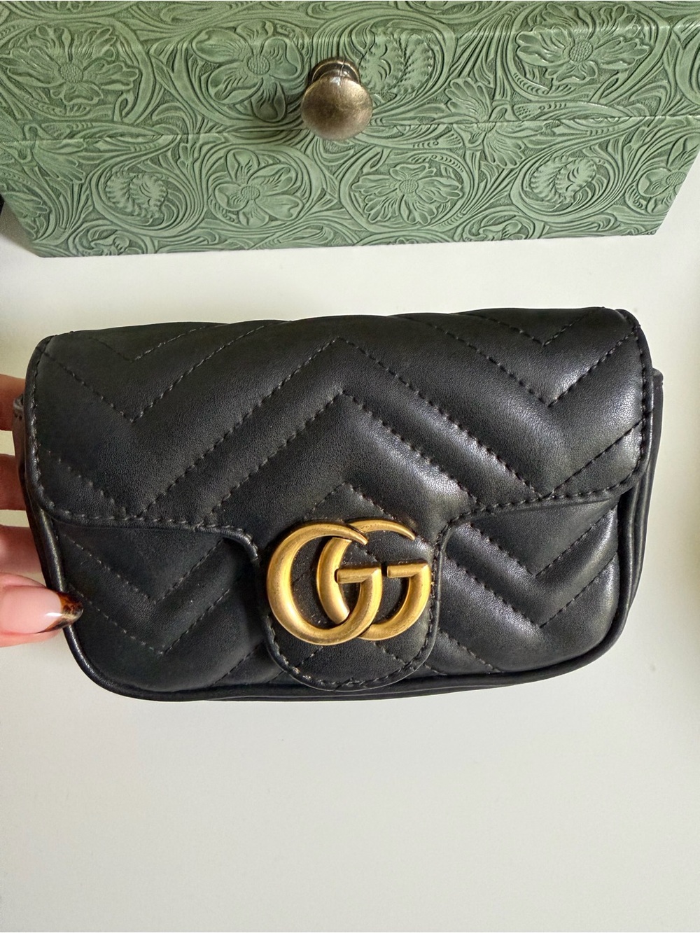Black Chevron Leather Mini Shoulder Bag